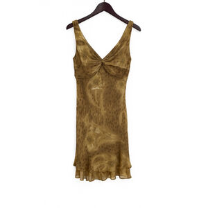 Vintage Morrell Maxie Beaded Silk Blend Brown Gold Cocktail Evening Dress 14